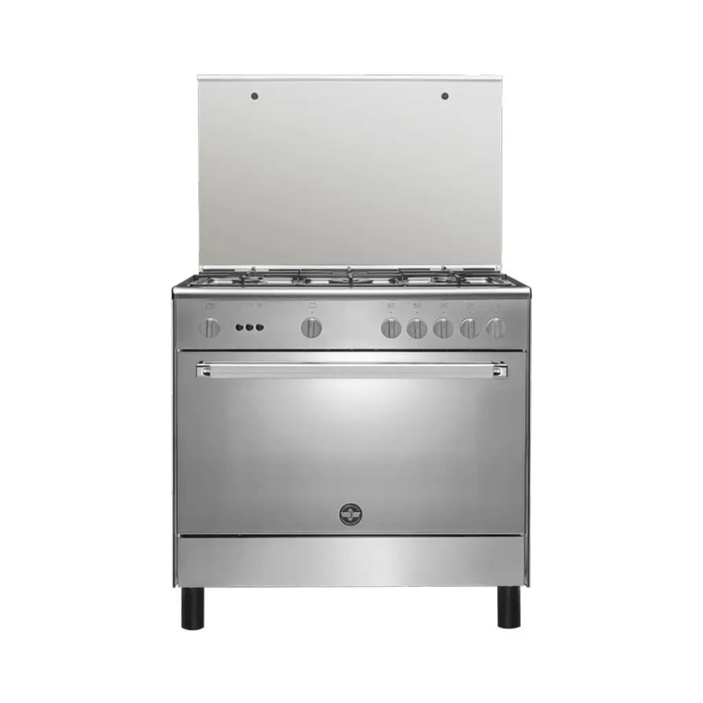 Lagermania Freestanding Cooker 90 x 60 cm 5 Gas Burners Stainless Steel Color with Glass Lid