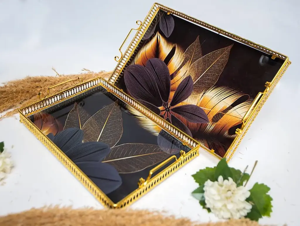 Arcopyrex 2-piece tray set with metal holder