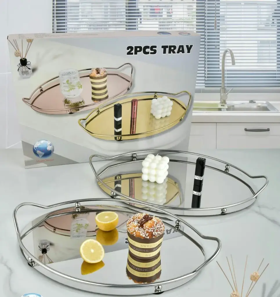 طقم صوانى تقديم مرايا بيضاوى/مدور 2ق