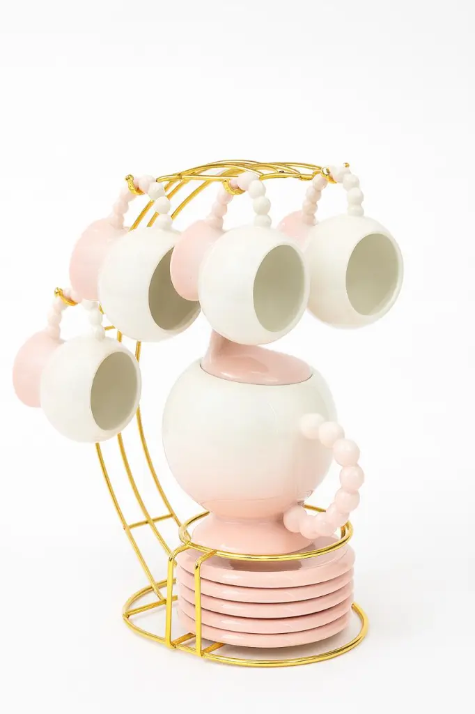 Tea mug and saucer on a stand