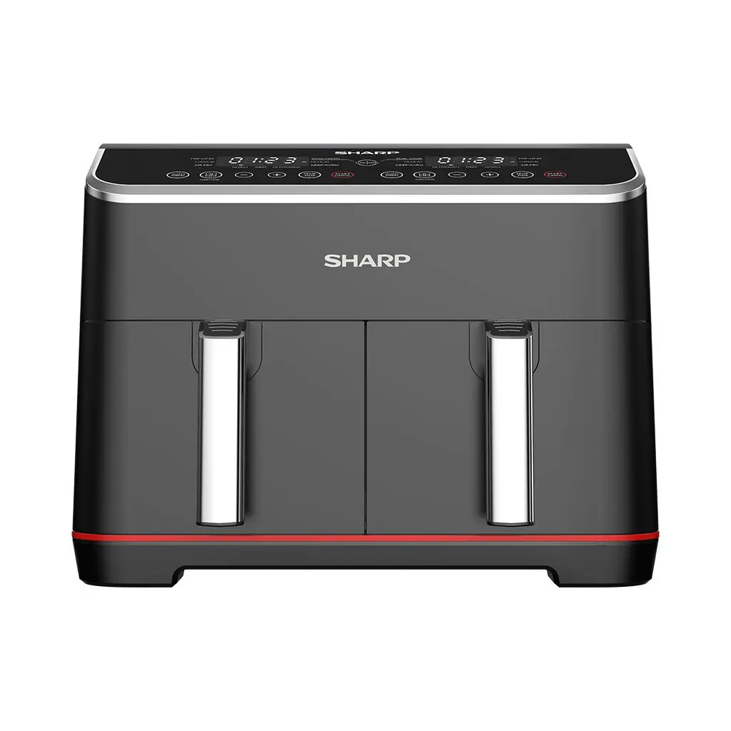 SHARP Air Fryer Dual Cook 1800 Watt 8 Liter Electronic Touch Screen Glass Panel Stainless KF-DF80RT-EK2