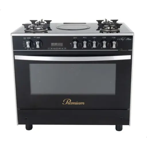 [4875_PRM6090GS-AC-383-IDSH-S-F] بوتجاز يونيون اير بريميم اى شيف بلس غاز و كهرباء ، 5 شعلات ، ستانلس ستيل/ سود PRM6090GS-AC-383-IDSH-S-F