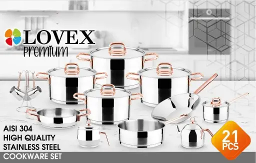 [19757_223519757010] طقم استيل ذهبي - نحاسي 21 قطعة 10300